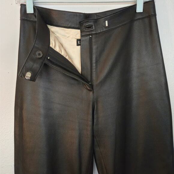 Vintage 90s Bebe Black Genuine Leather Trouser 4 Wide Leg Edgy Classic Wardrobe - Picture 6 of 14